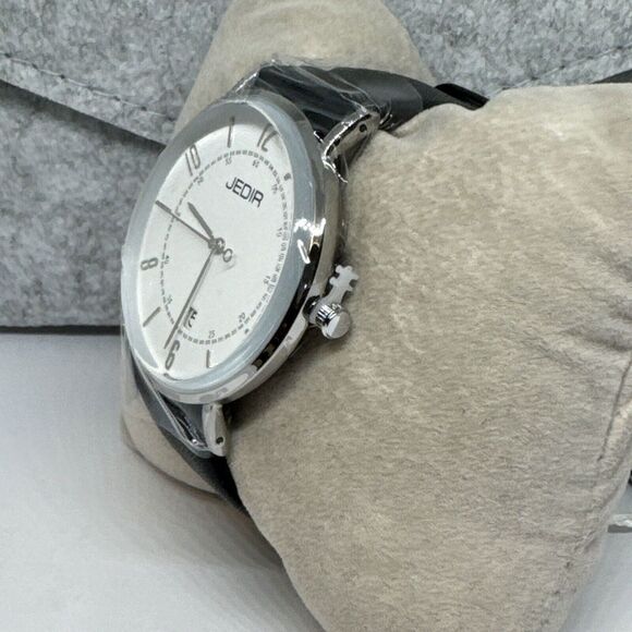 Jedir Men's Black Leather Analog White Dial Quartz Chronometer Watch JNA59 - Picture 3 of 12